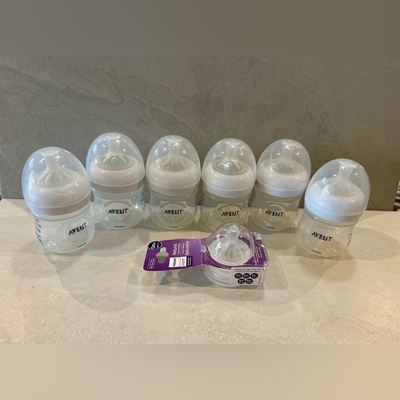 Baby Avent 4oz Bottles Set Of 6 Plus Extra Nipple  Set - Picture 1 of 6